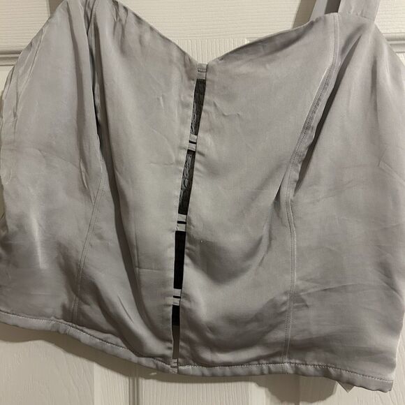 Good American Tank Top Silver Blue Double Bar Satin Cut Out Crop Smocked Medium - Picture 3 of 10